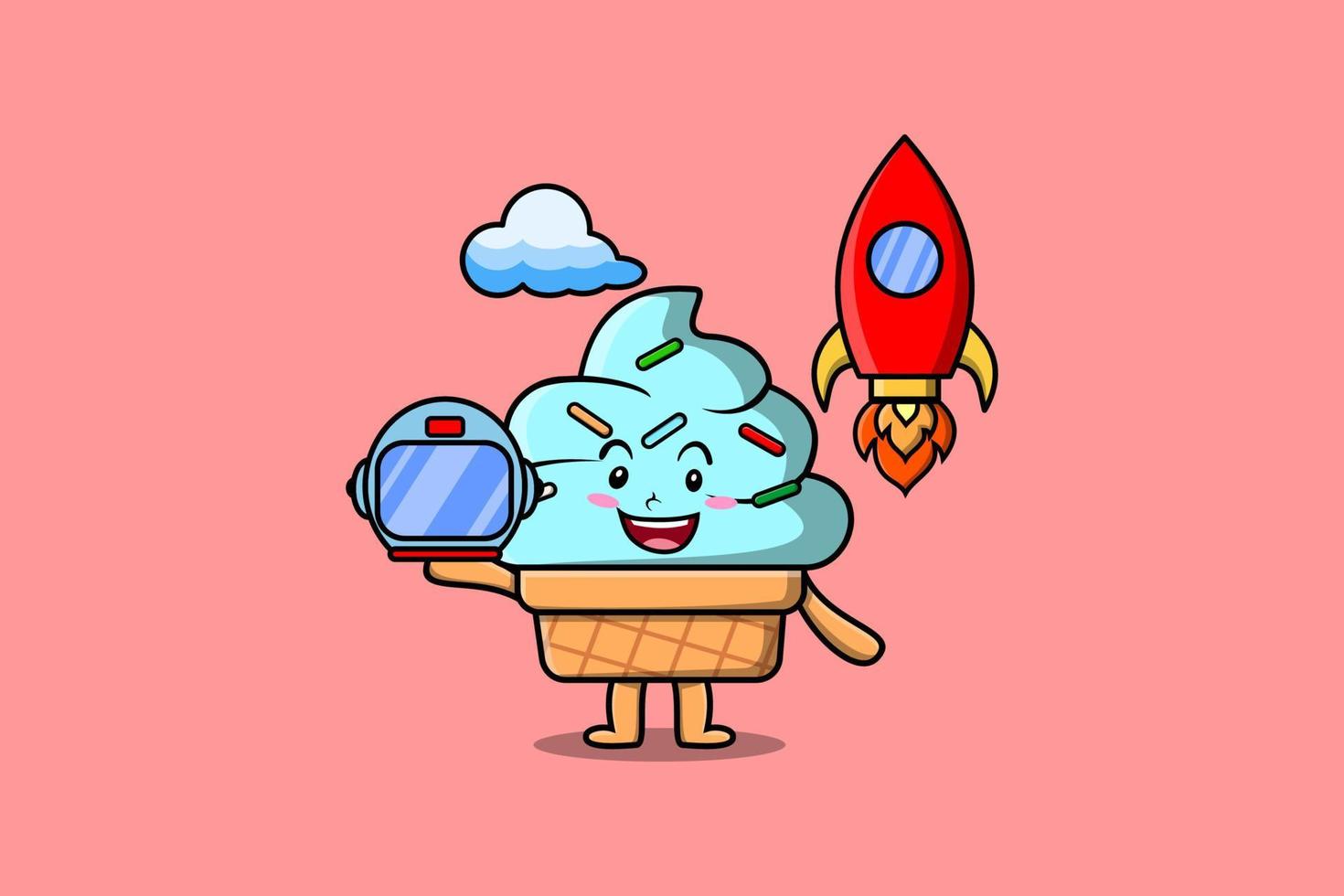 mascote fofo personagem de desenho animado astronauta de sorvete vetor