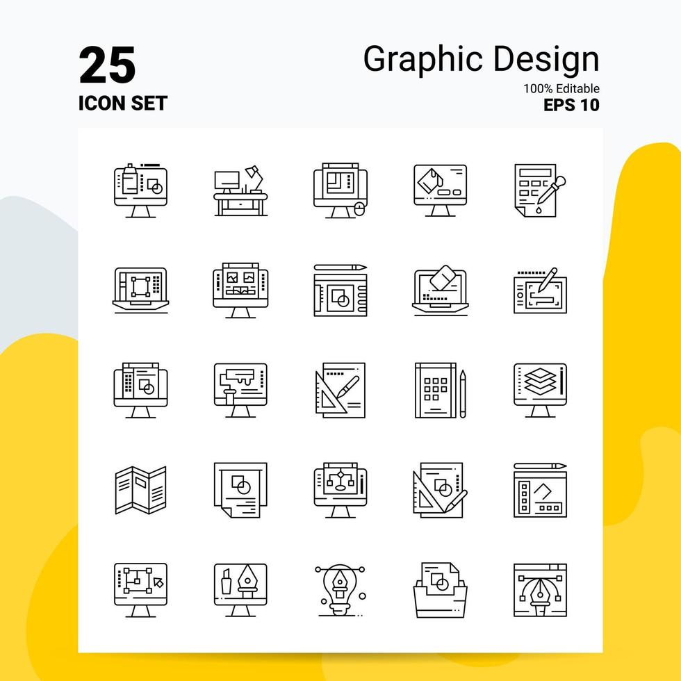 25 conjunto de ícones de design gráfico 100 eps editáveis 10 arquivos de conceito de logotipo de negócios idéias de design de ícone de linha vetor