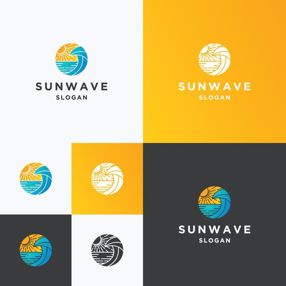 modelo de design de ícone de logotipo de onda solar vetor