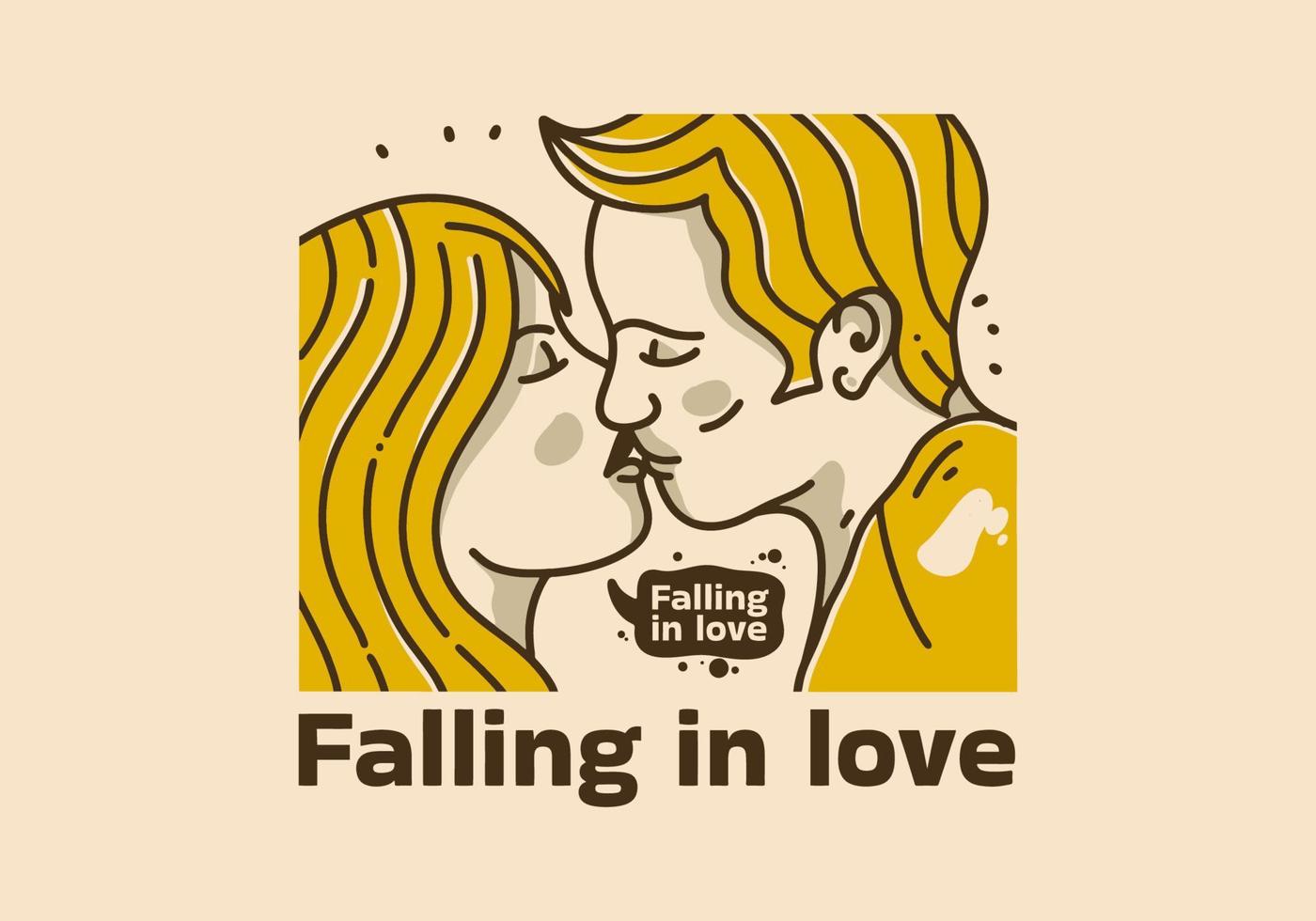 ilustração vintage de homem e mulher se beijando vetor
