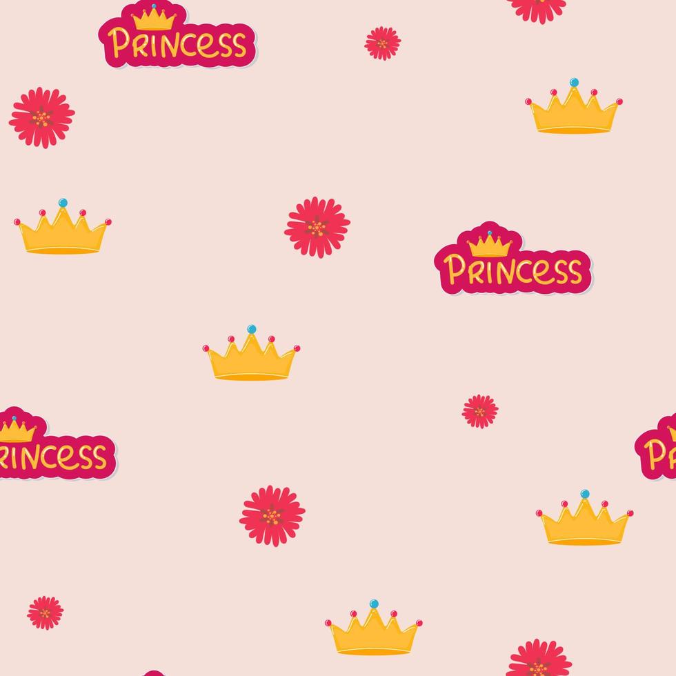 padrão sem emenda de princesinha. rosa brilhante, cinza, cores creme. ilustração de coroas vetor