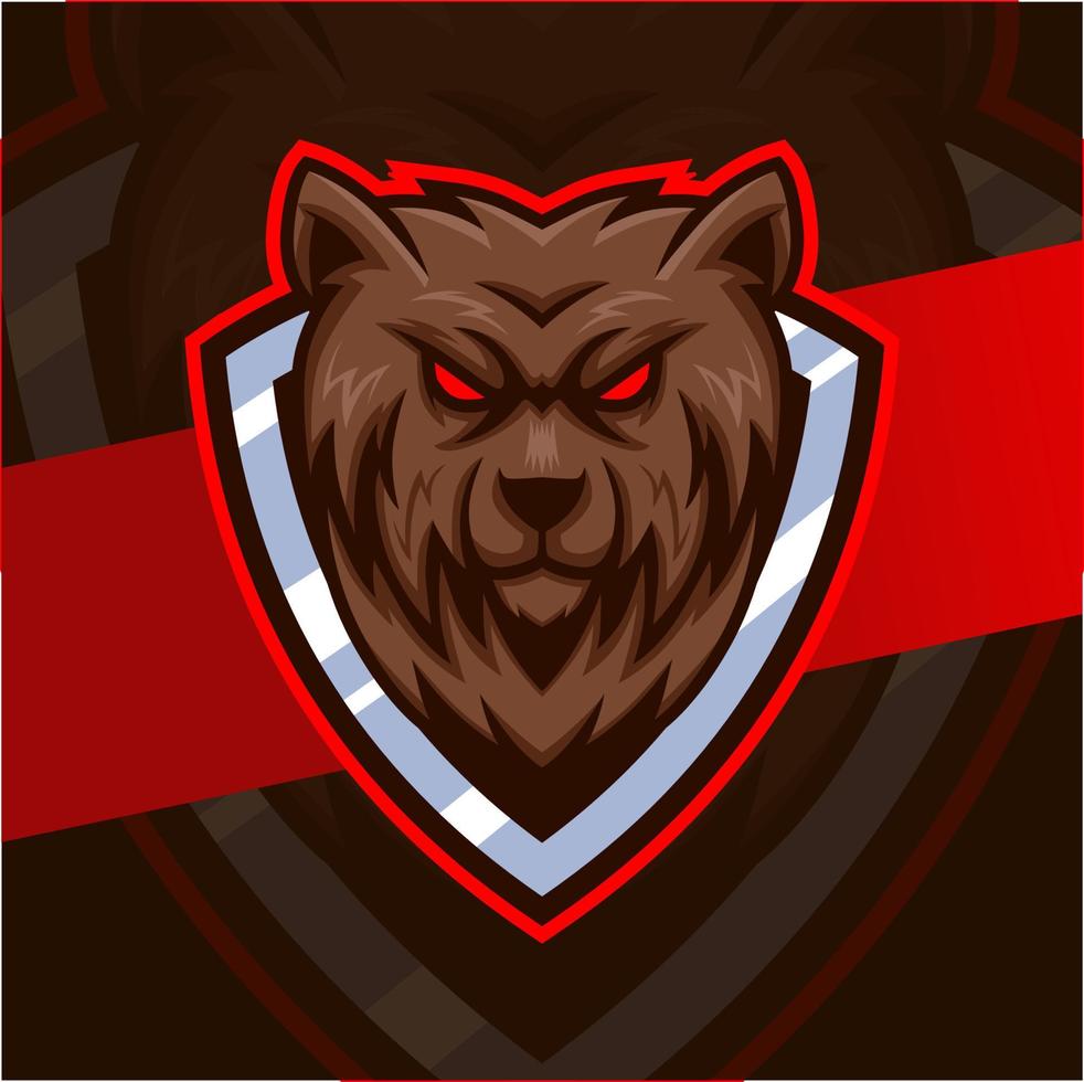design de logotipo esport de mascote de urso louco para jogos e logotipo esportivo vetor