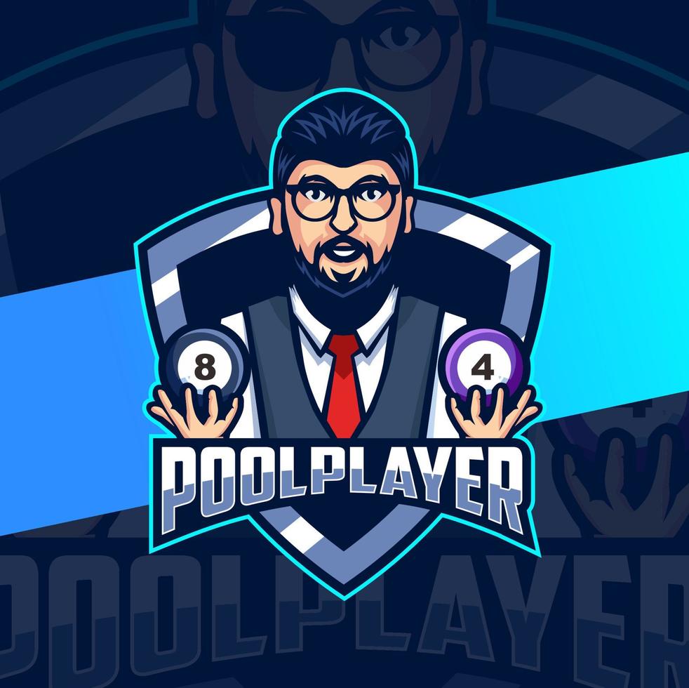 homem piscina jogador mascote de bilhar design de logotipo esport vetor