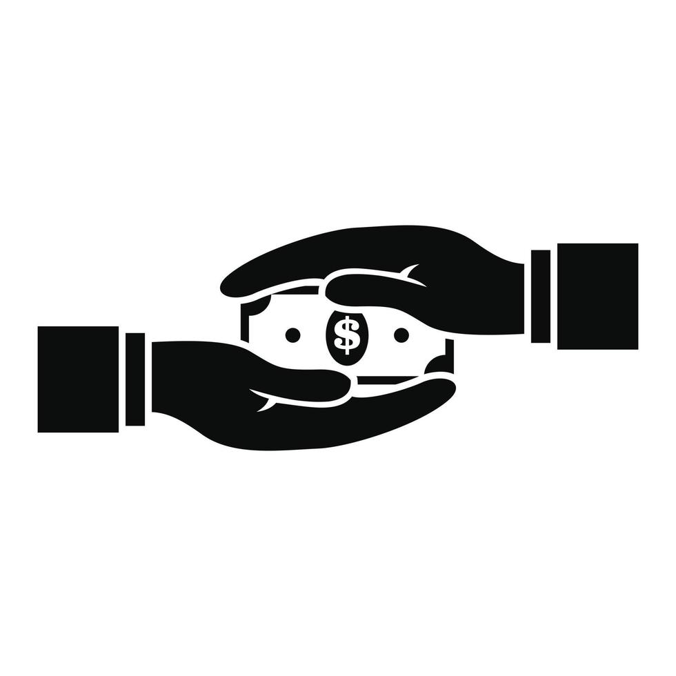 ícone de dinheiro de suborno de duas mãos, estilo simples vetor