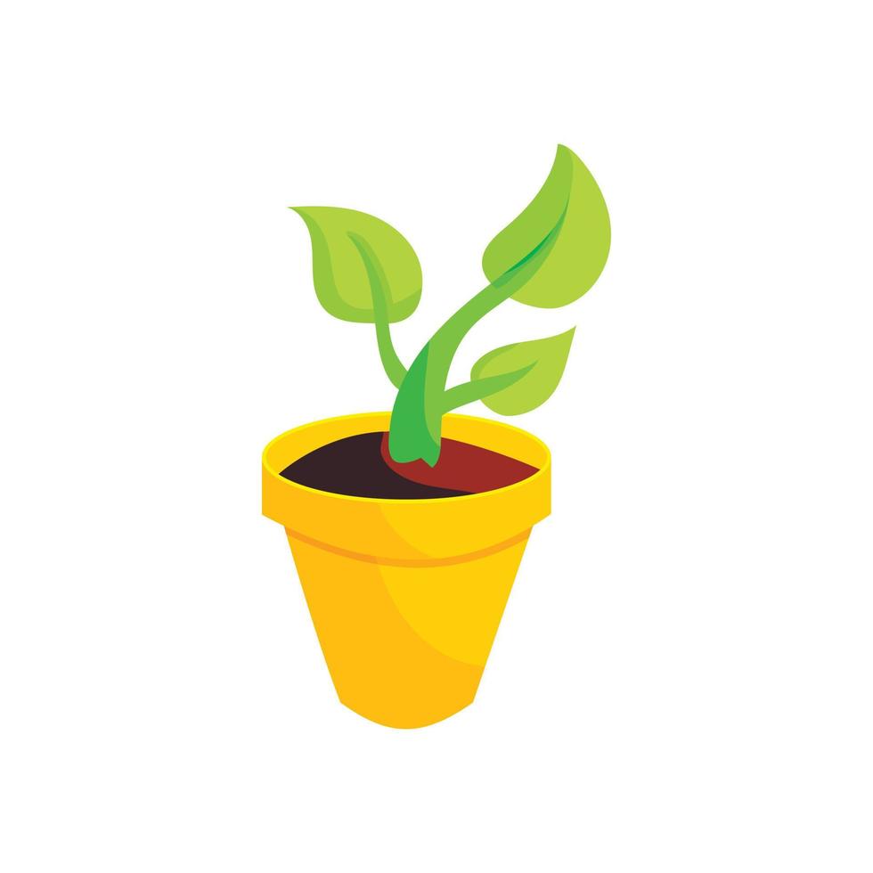 planta verde em um ícone de pote amarelo, estilo cartoon vetor