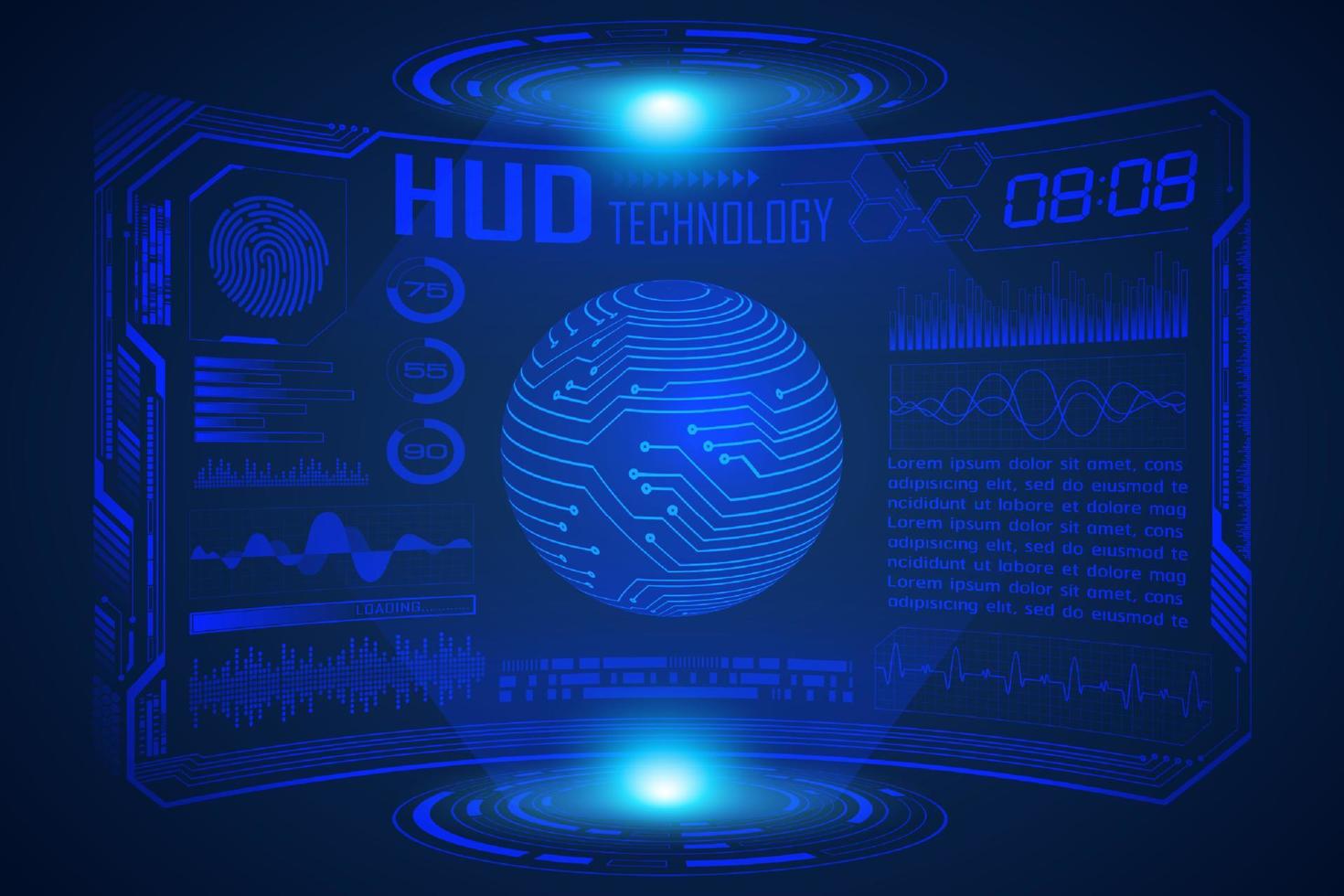 fundo de tela de tecnologia hud moderno azul com mapa-múndi vetor