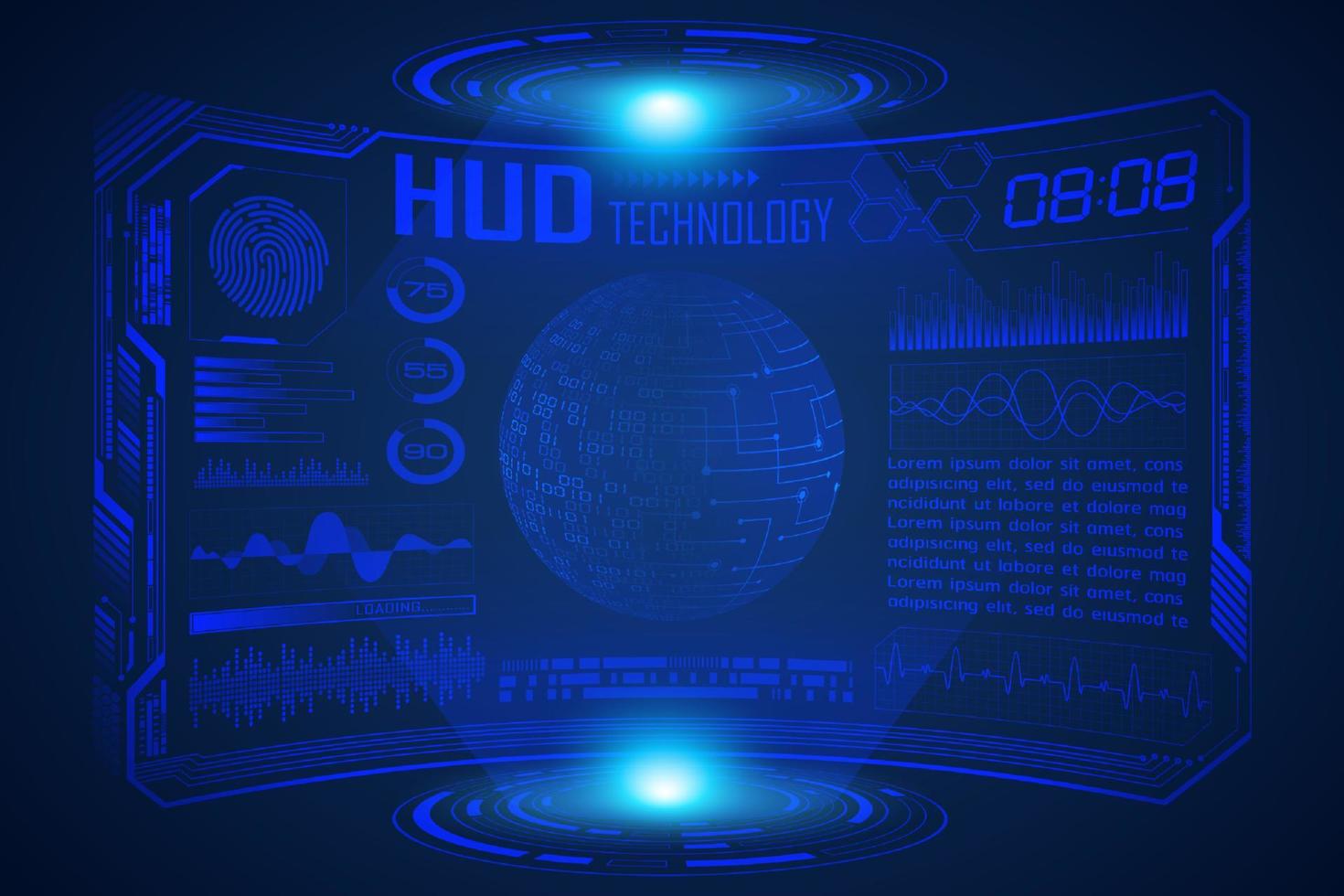 fundo de tela de tecnologia hud moderno azul com mapa-múndi vetor