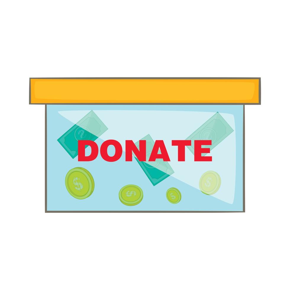 moedas no ícone da caixa de doação, estilo cartoon vetor