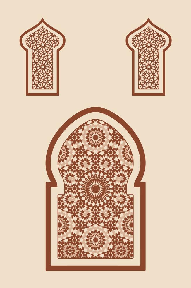 Janelas, portas e arcos de estilo oriental árabe islâmico definem a imagem vetorial de meados do século. geométrico abstrato contemporâneo marroquino. vetor