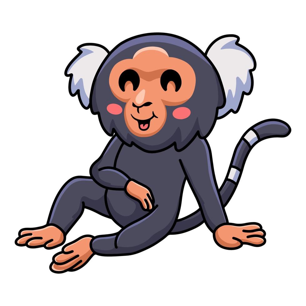 Baixe Macaco de desenho animado fofo sentado em um fundo preto PNG