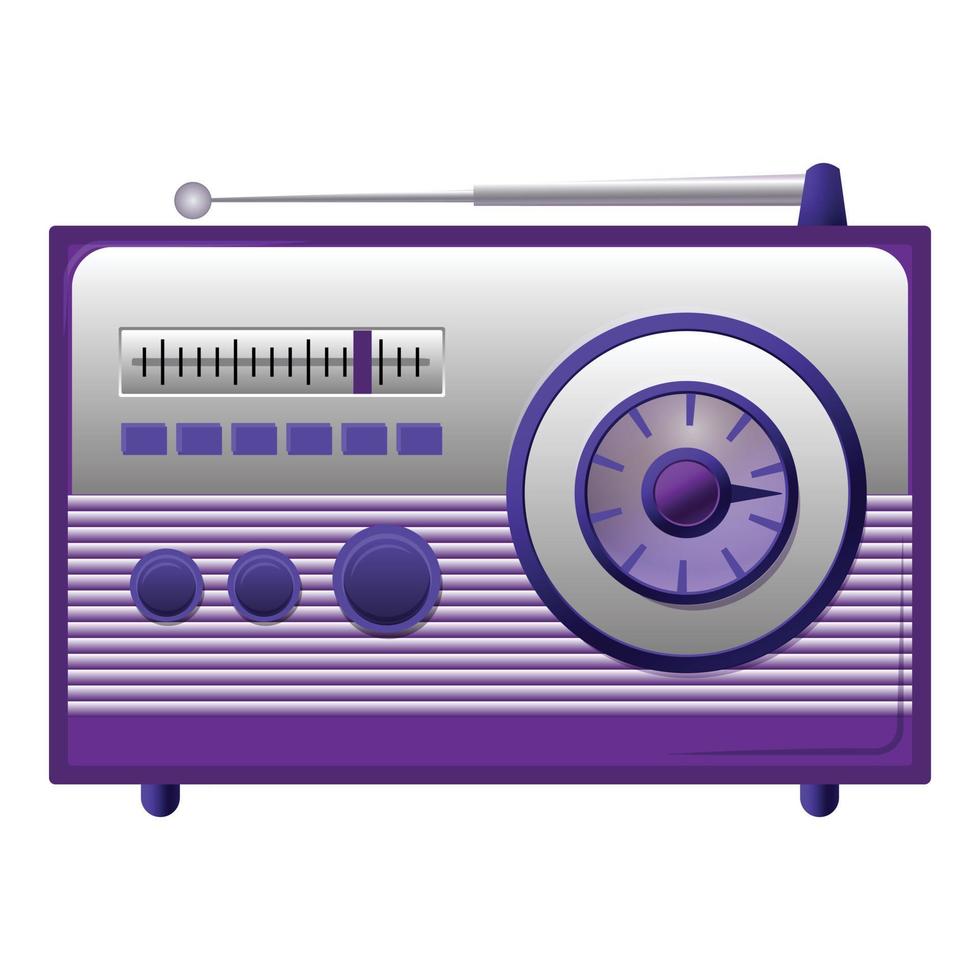 ícone de rádio fm violeta, estilo cartoon vetor