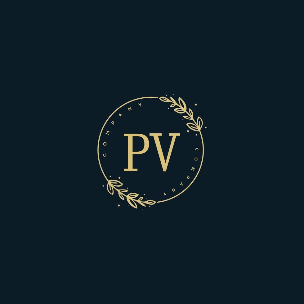 monograma de beleza pv inicial e design de logotipo elegante, logotipo de caligrafia da assinatura inicial, casamento, moda, floral e botânico com modelo criativo. vetor