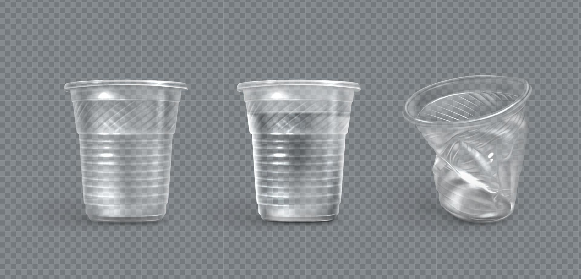 copos de plástico, amassados e cheios de canecas de água vetor