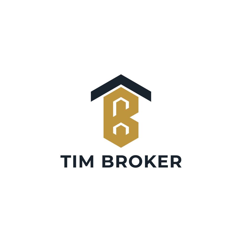 letra inicial abstrata tb ou logotipo bt na cor marinho-ouro isolado em fundo branco aplicado ao logotipo do corretor de hipoteca também adequado para marcas ou empresas com nome inicial tb ou bt. vetor