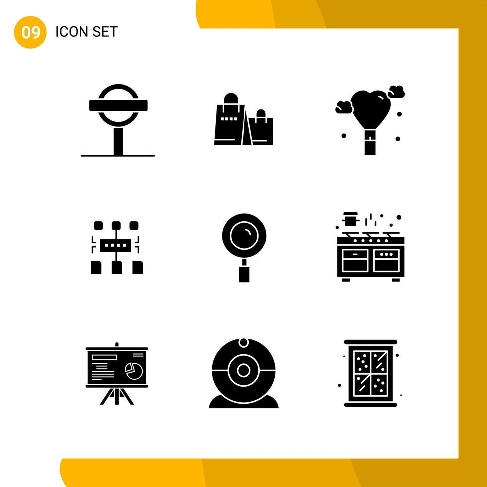 9 conjunto de ícones de estilo sólido pacote de símbolos de glifos isolados em fundo branco para design de site responsivo criativo fundo de vetor de ícone preto