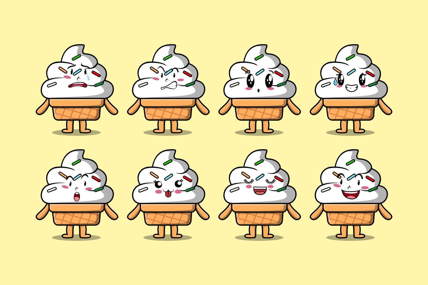 definir expressões diferentes de desenhos animados de sorvete kawaii vetor