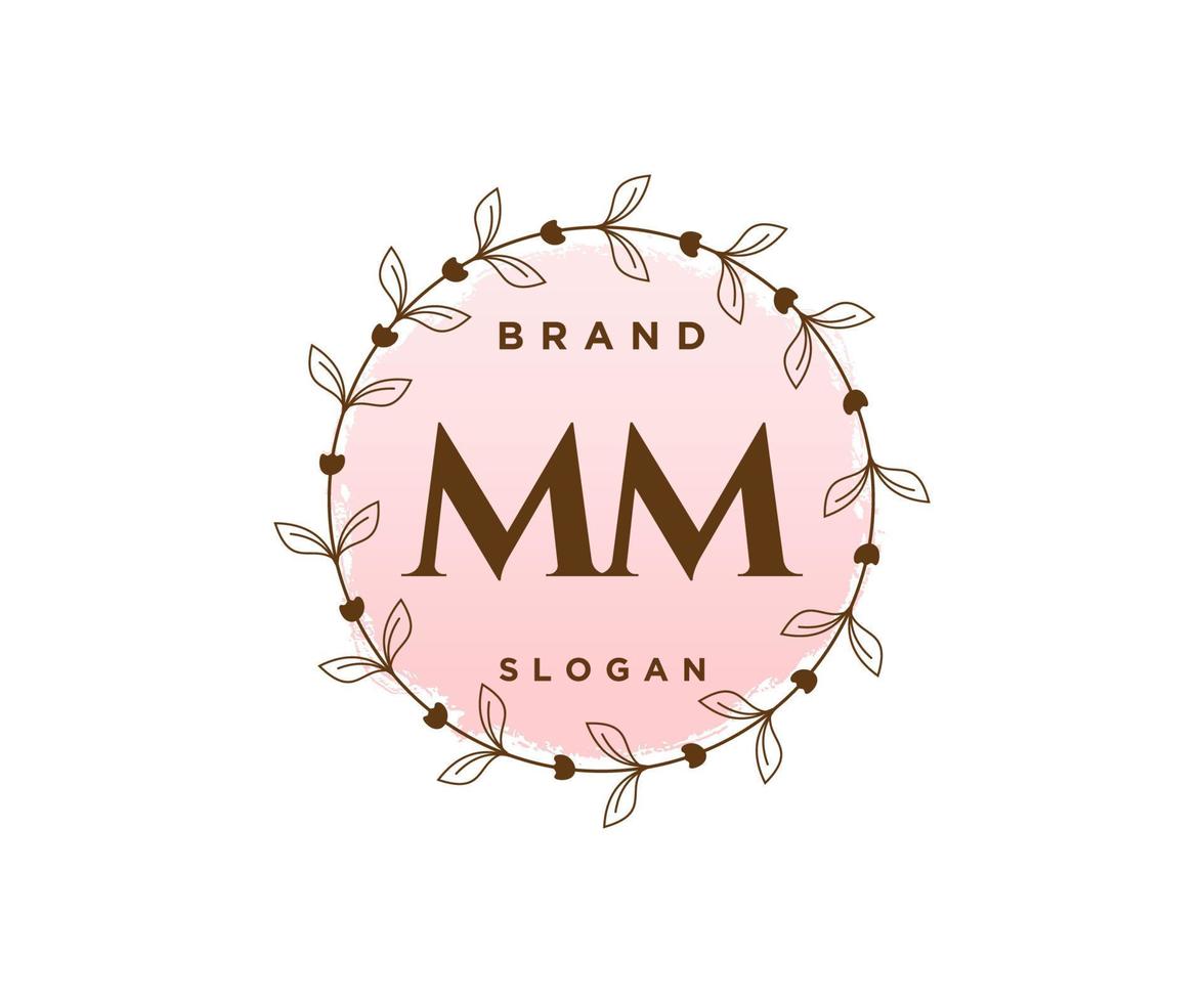 logo feminino inicial mm. utilizável para logotipos de natureza, salão, spa, cosméticos e beleza. elemento de modelo de design de logotipo de vetor plana.