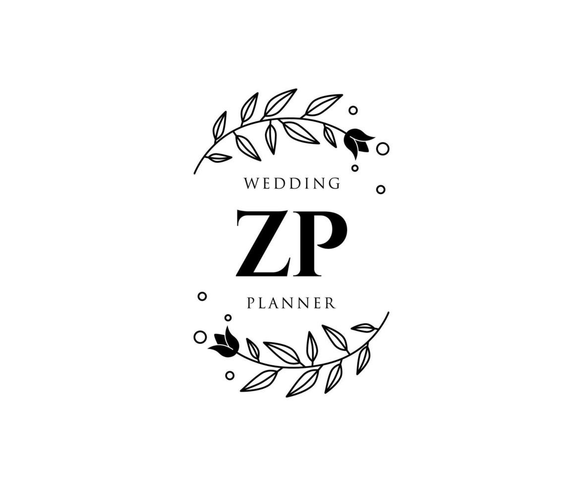 coleção de logotipos de monograma de casamento de letra de iniciais zp, modelos modernos minimalistas e florais desenhados à mão para cartões de convite, salve a data, identidade elegante para restaurante, boutique, café em vetor