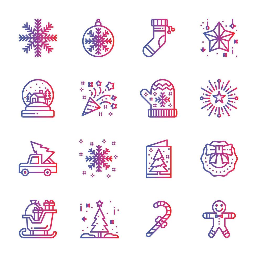 Conjunto de ícones de Natal. ilustração vetorial, boneco de neve, feriado, papai noel, inverno vetor