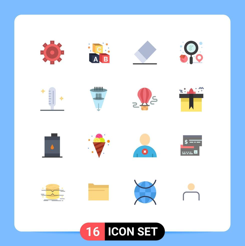 grupo de 16 sinais e símbolos de cores planas para pacote editável de negócios de febre de localizador médico de dados de elementos de design de vetores criativos