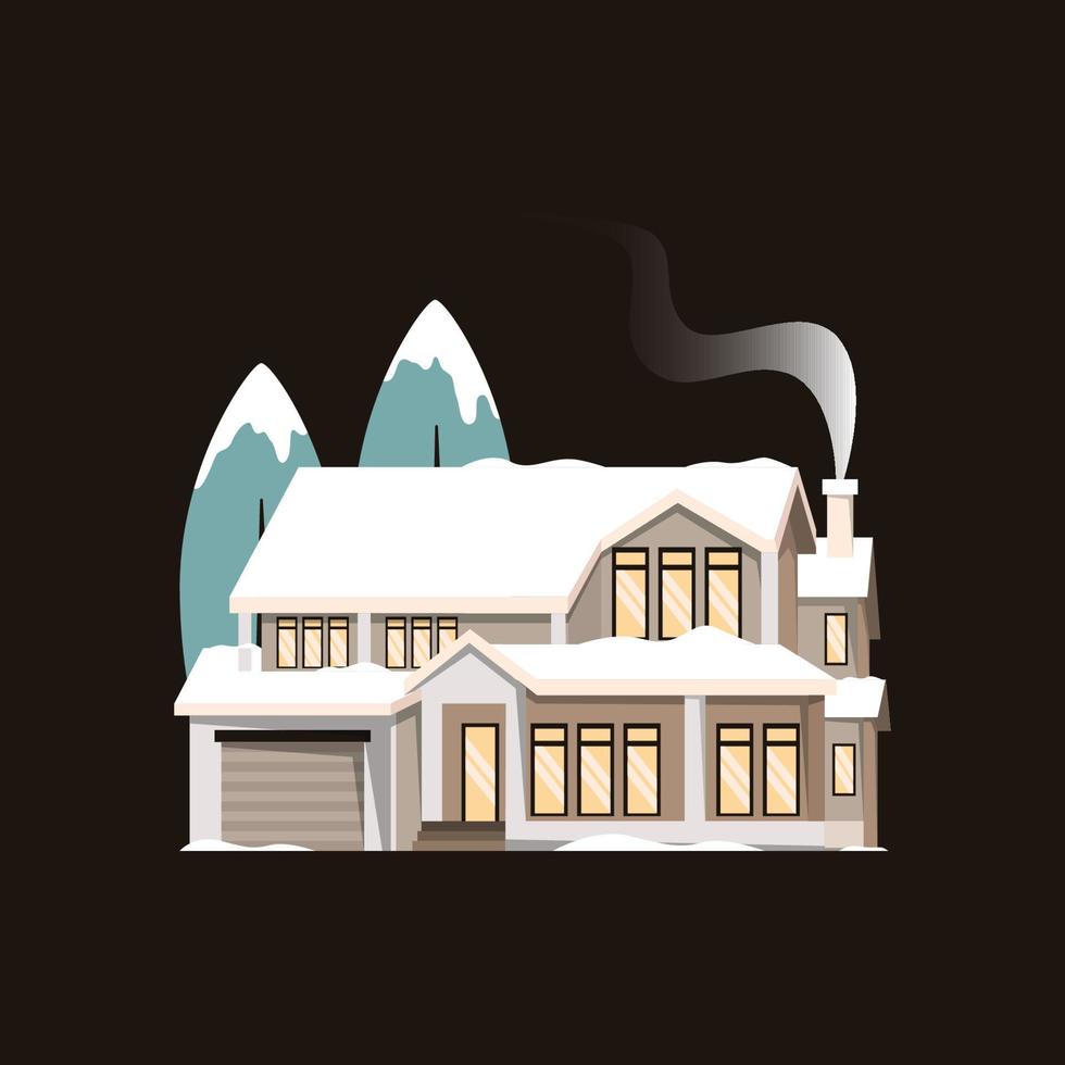 casa casa neve temporada de inverno pinheiro natureza ilustração vetor