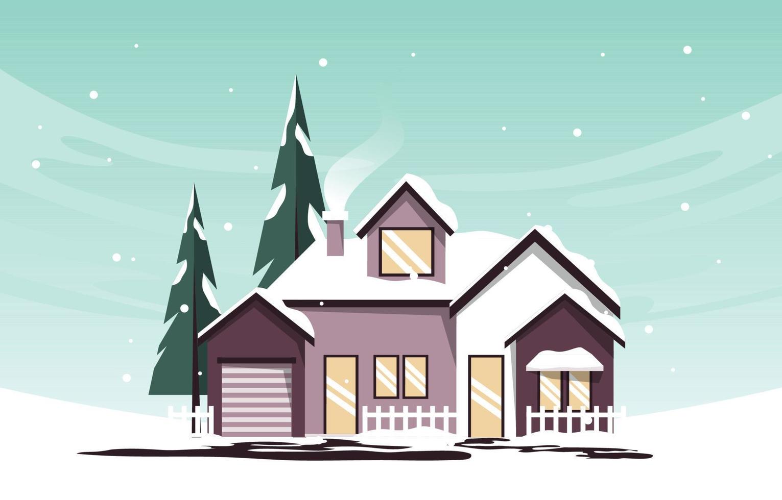casa pinho em queda de neve ilustração de inverno vetor