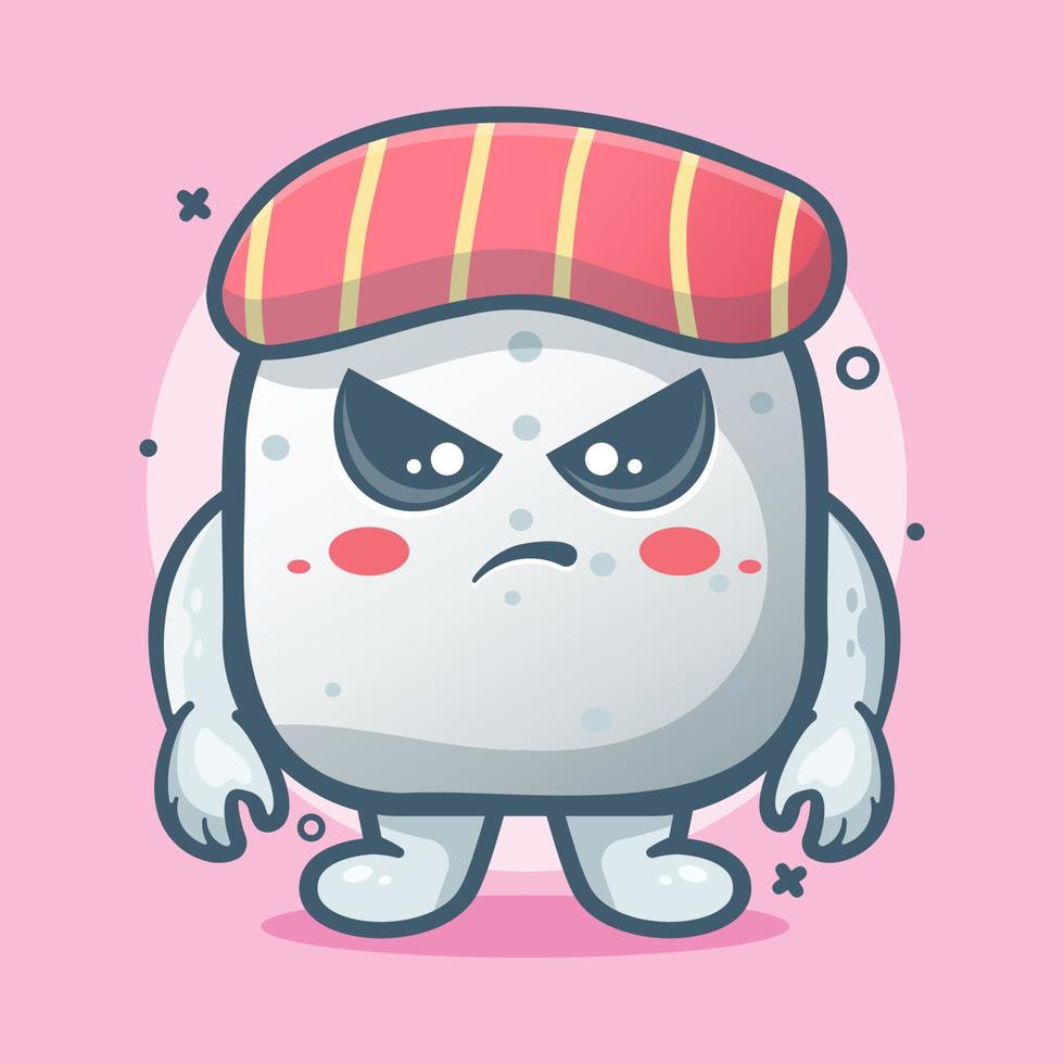 mascote de personagem de comida de sushi sério com desenho animado isolado de expressão de raiva em design de estilo simples vetor