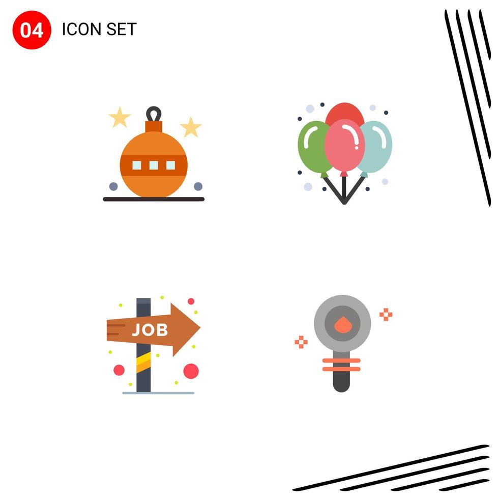 pacote de interface de usuário de 4 ícones planos básicos de direção de trabalho de aniversário de halloween de carreira de natal elementos de design de vetores editáveis