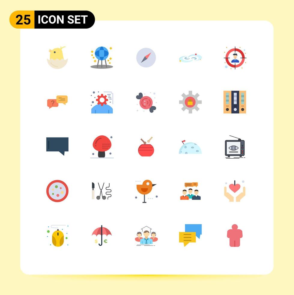 25 símbolos de sinais de cores planas universais do universo de destino, sistema do instagram, astronomia, elementos de design de vetores editáveis