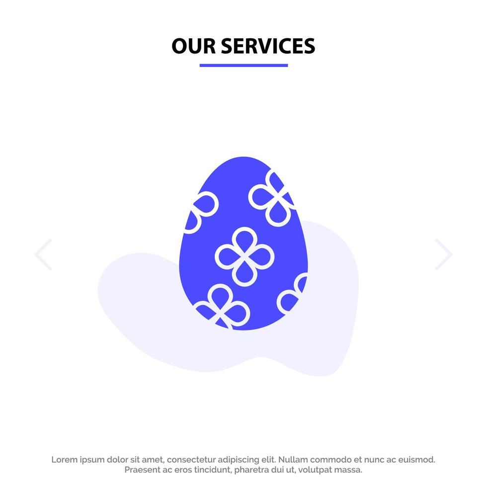 nossos serviços decoração páscoa ovo de páscoa ovo ícone de glifo sólido modelo de cartão web vetor