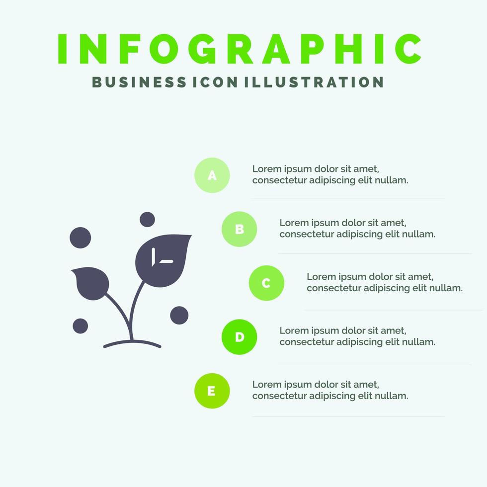 folha natureza primavera broto árvore sólido ícone infográficos 5 passos fundo de apresentação vetor