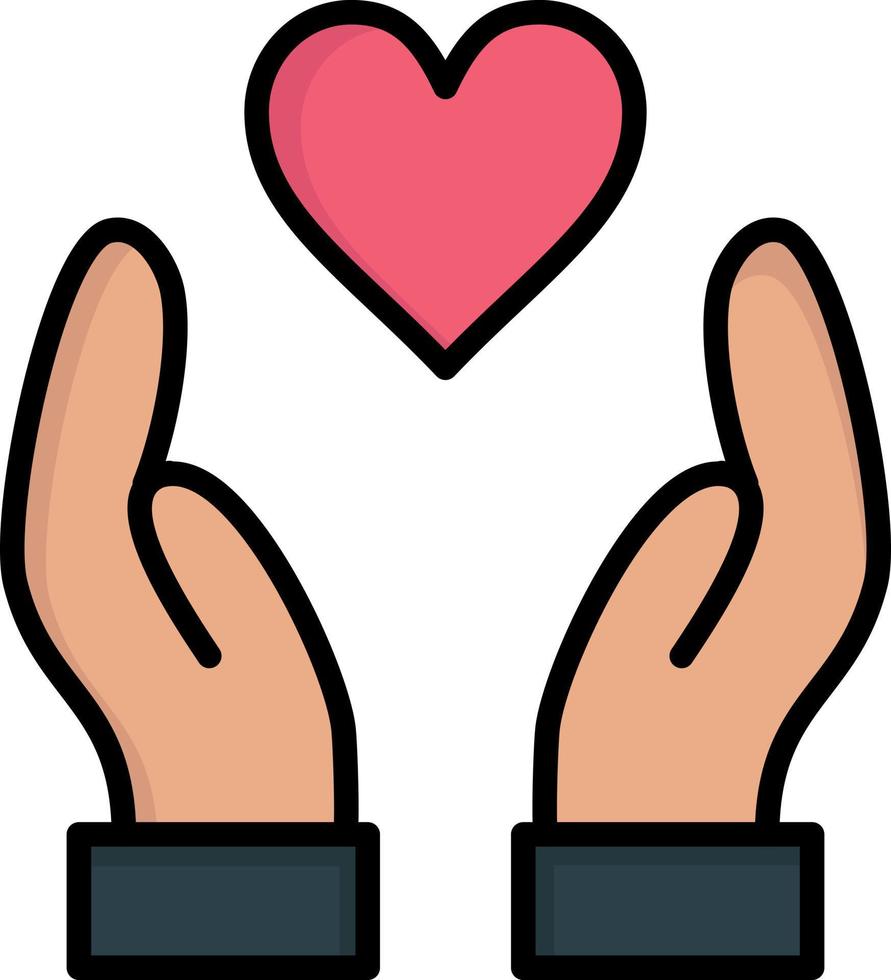 modelo de banner de ícone de vetor de ícone de cor plana de caridade de amor de mão