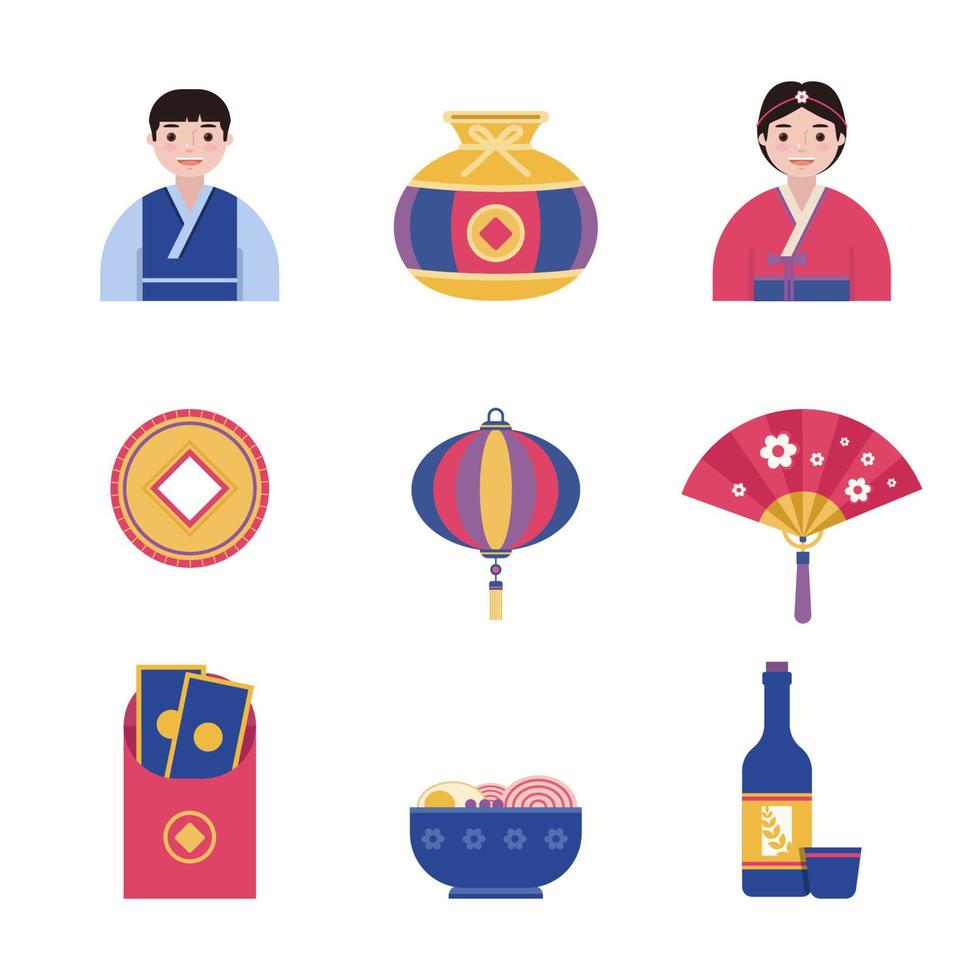 conjunto de ícones do ano novo coreano vetor