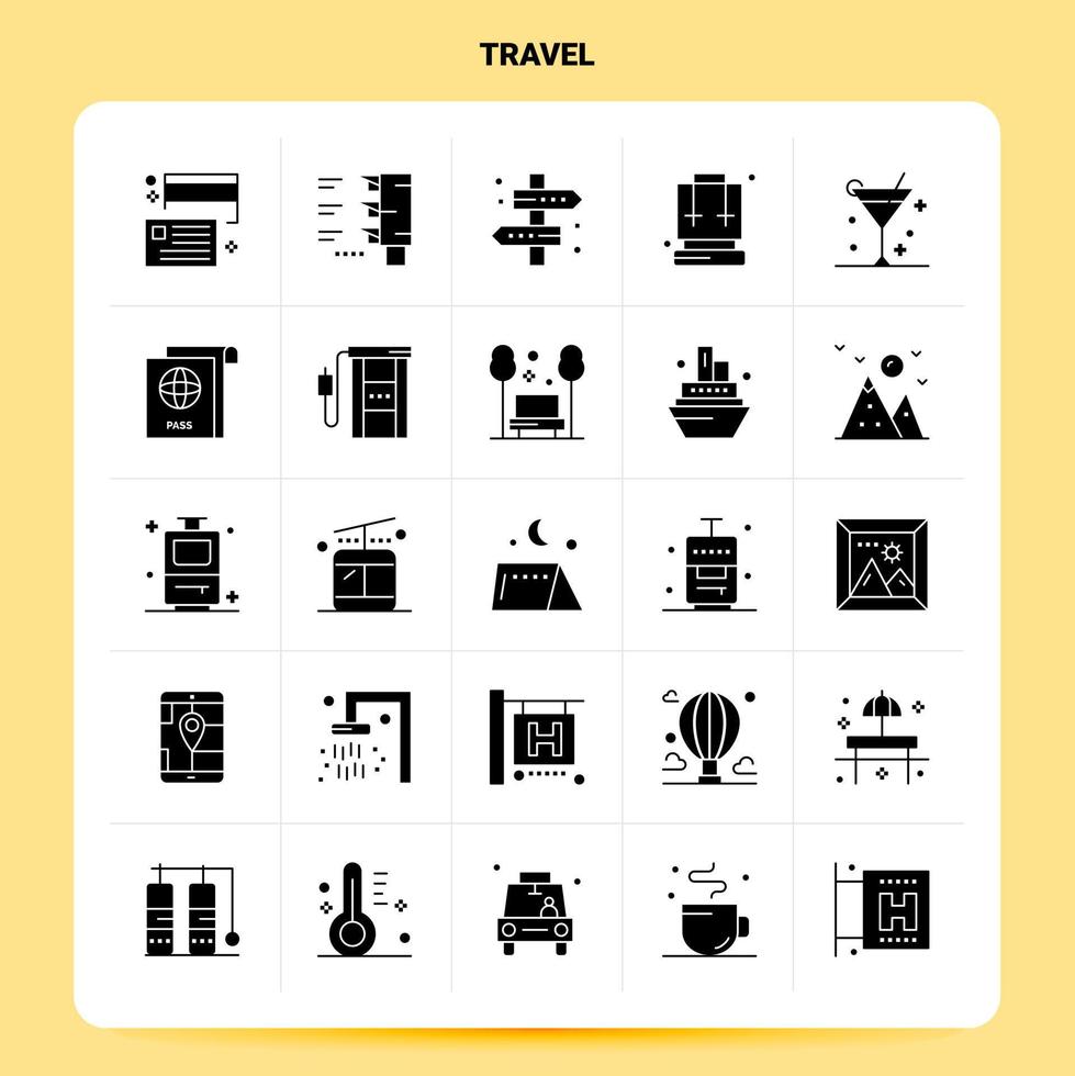 conjunto de ícones de viagem sólido 25 design de estilo de glifo vetorial conjunto de ícones pretos web e design de ideias de negócios móveis ilustração vetorial vetor