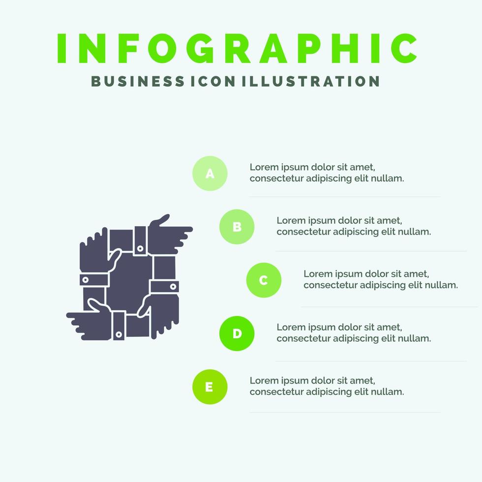 trabalho em equipe colaboração de negócios mãos equipe de parceria ícone sólido infográficos fundo de apresentação de 5 etapas vetor