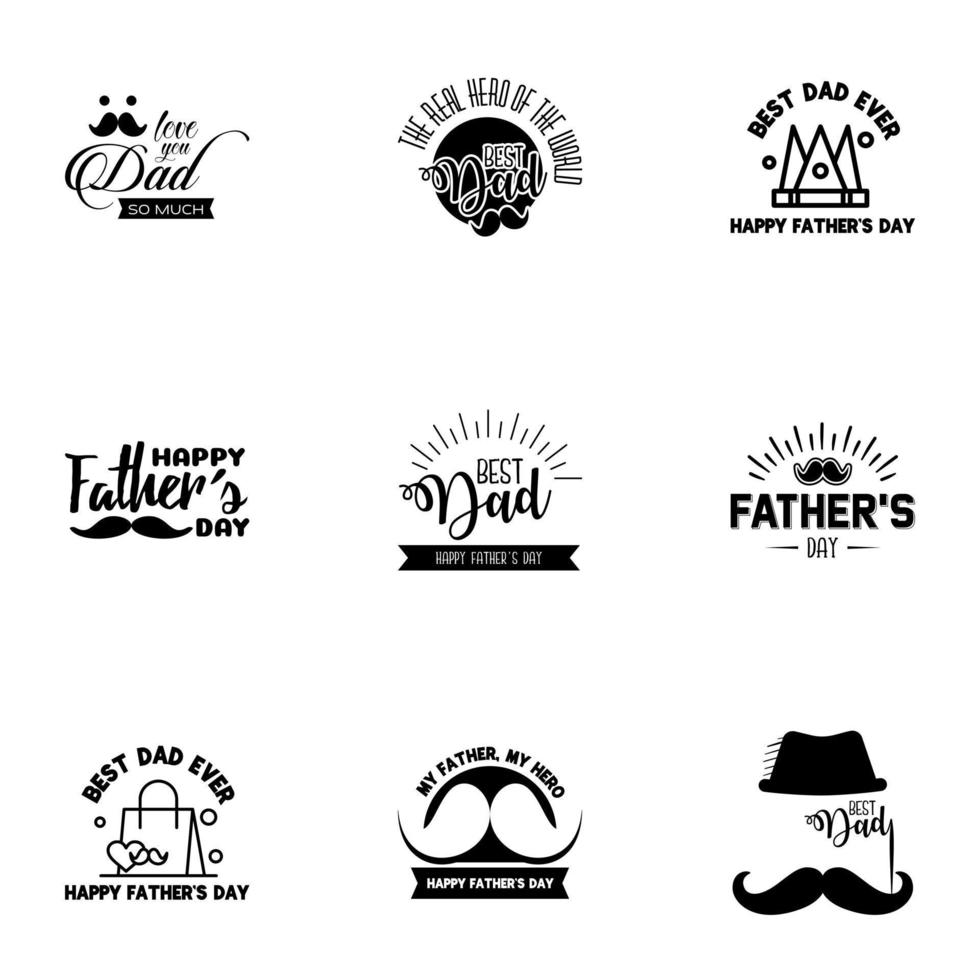 feliz dia dos pais 9 conjunto de tipografia preta tipografia vetorial letras vintage para cartões de saudação banners design de camiseta você é o melhor pai elementos de design de vetores editáveis