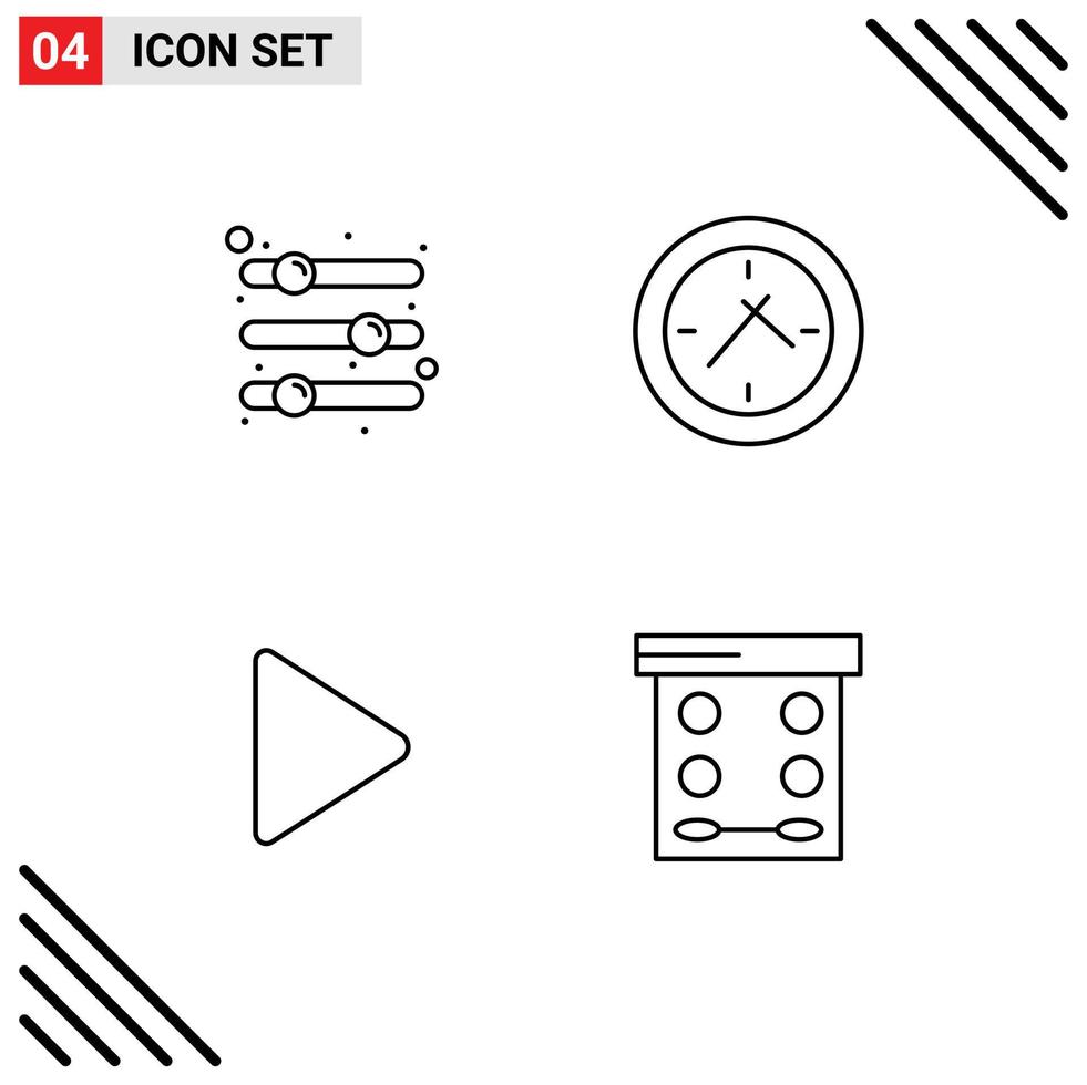 pacote de 4 sinais e símbolos modernos de cores planas de linha preenchida para mídia impressa na web, como configuração de tempo de preferência de vídeo, beleza, elementos de design de vetores editáveis