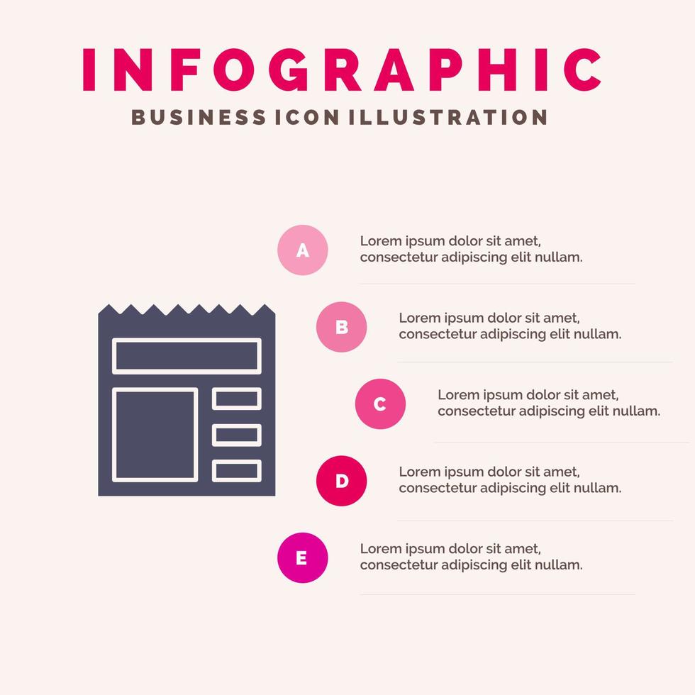 documento básico interface do usuário ícone sólido infográficos fundo de apresentação de 5 etapas vetor