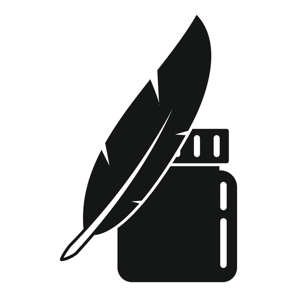 ícone de frasco de penas de tinta, estilo simples vetor