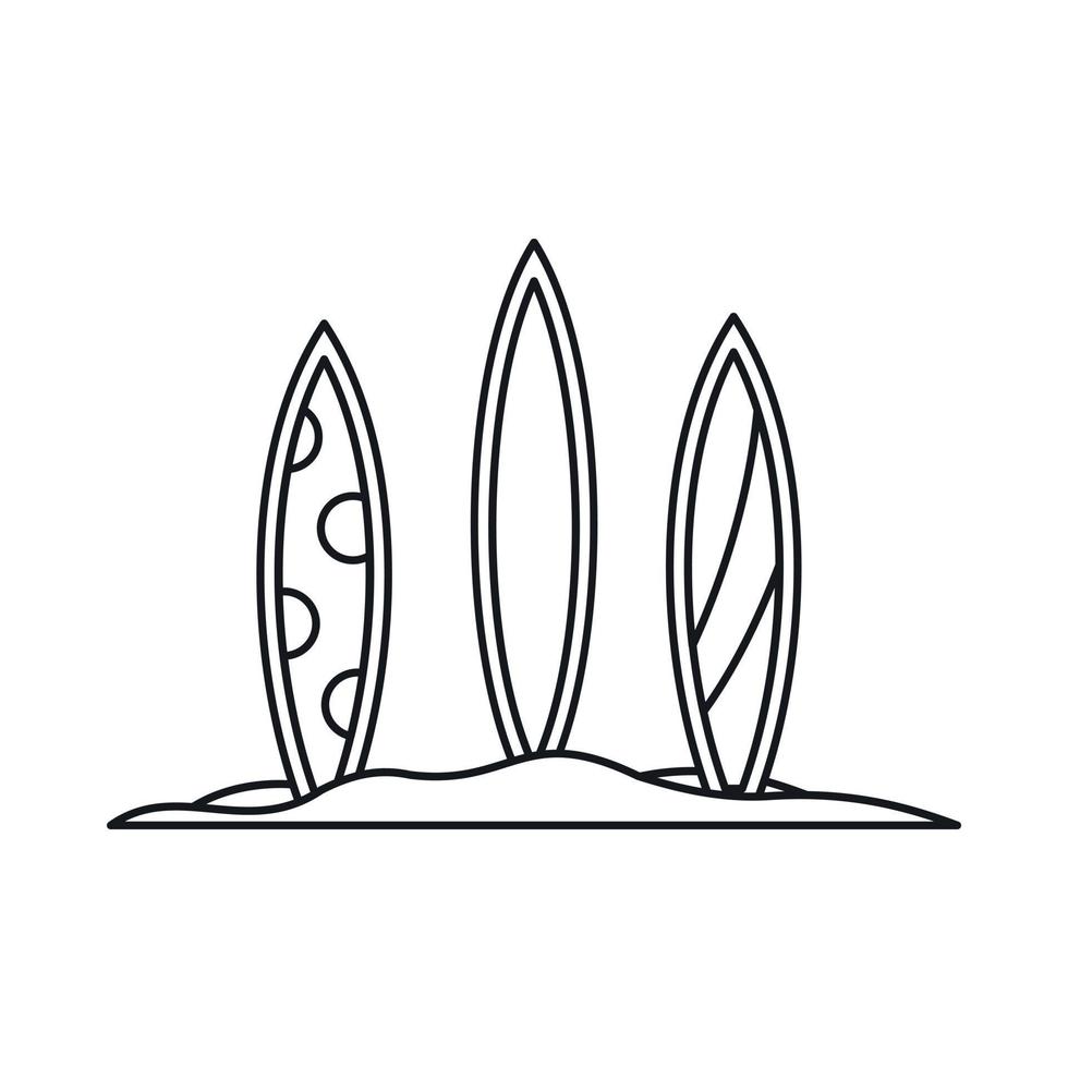 pranchas de surf no ícone da praia, estilo de estrutura de tópicos vetor