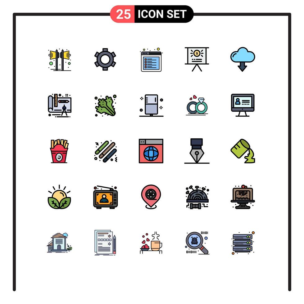 grupo de símbolos de ícone universal de 25 cores planas de linha preenchida moderna de apresentação de seta ui marketing elementos de design de vetores editáveis na web