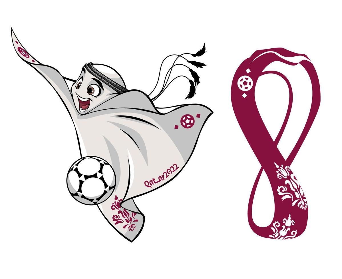 mascote copa do mundo da fifa qatar 2022 com símbolo do logotipo oficial e ilustração abstrata do vetor de design do campeão bllon