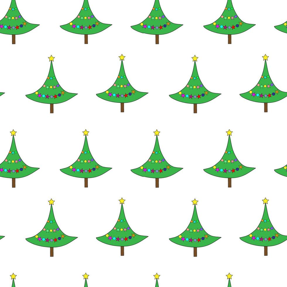 árvore de natal verde decorada com guirlandas em um fundo branco. padrão sem emenda. feriado de Natal. ilustração vetorial. vetor