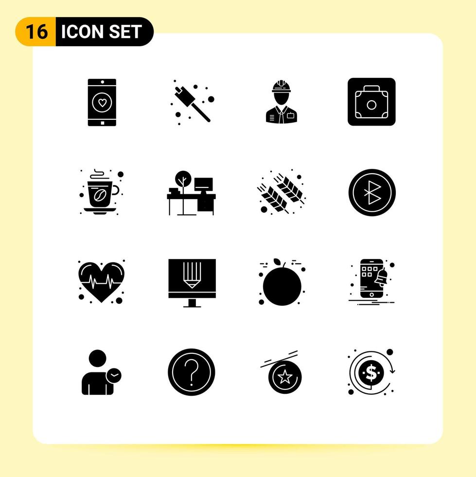 grupo de 16 sinais e símbolos de glifos sólidos para elementos de design de vetores editáveis de trabalho de elevador de serviço