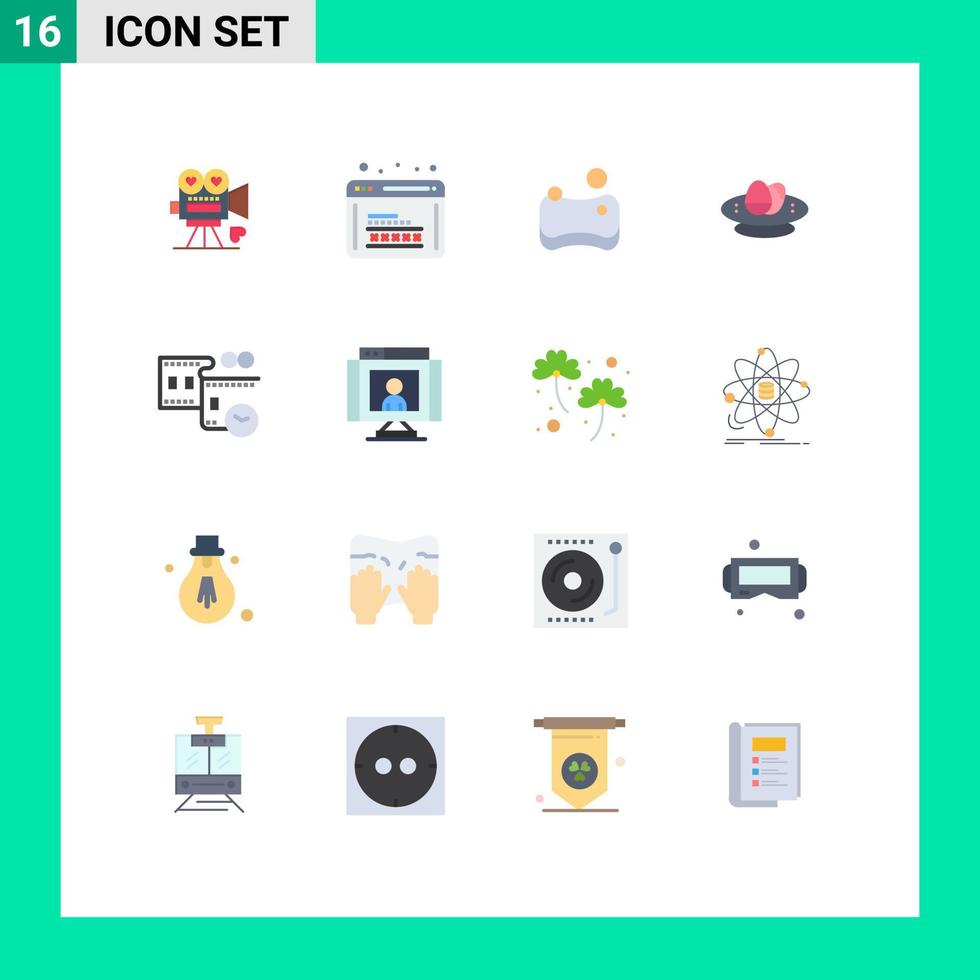 conjunto moderno de pictograma de 16 cores planas de pacote editável de esponja de celebração da web de páscoa ninho de elementos de design de vetores criativos
