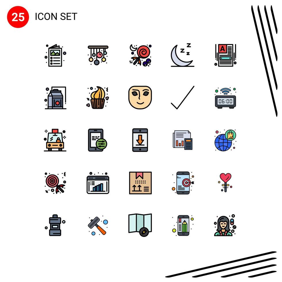 conjunto moderno de pictograma de 25 cores planas de linha preenchida de construtor de web fazendo celebração de site faça um site à noite editável elementos de design vetorial vetor