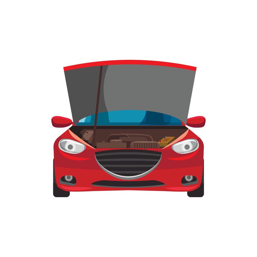 carro vermelho com um ícone de capô aberto, estilo cartoon vetor