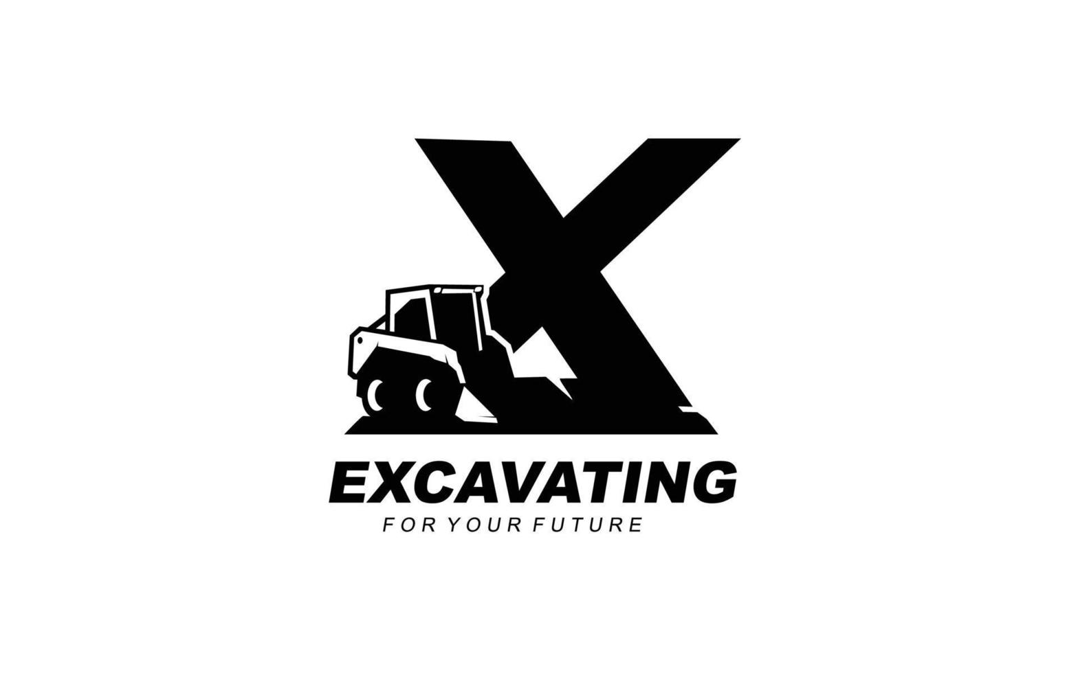 x escavadeira de logotipo para empresa de construção. ilustração vetorial de modelo de equipamento pesado para sua marca. vetor