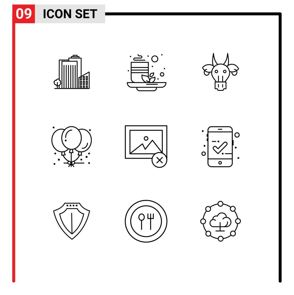 pacote de interface do usuário de 9 contornos básicos de balões de saúde de aniversário de festa elementos de design de vetores editáveis indianos