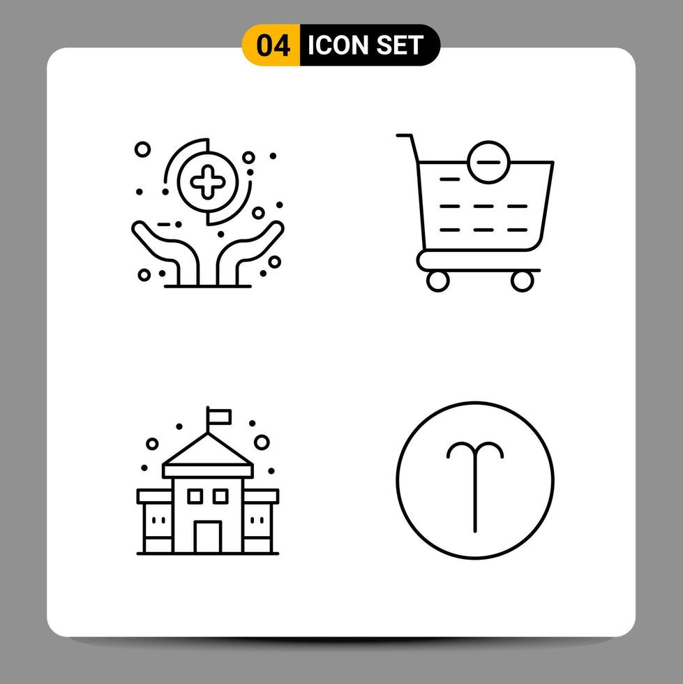 4 sinais de símbolos de contorno de pacote de ícones pretos para designs responsivos em conjunto de 4 ícones de fundo branco vetor